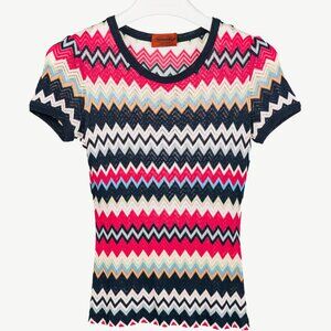 Missoni Pink & Navy Chevron Knit T-Shirt